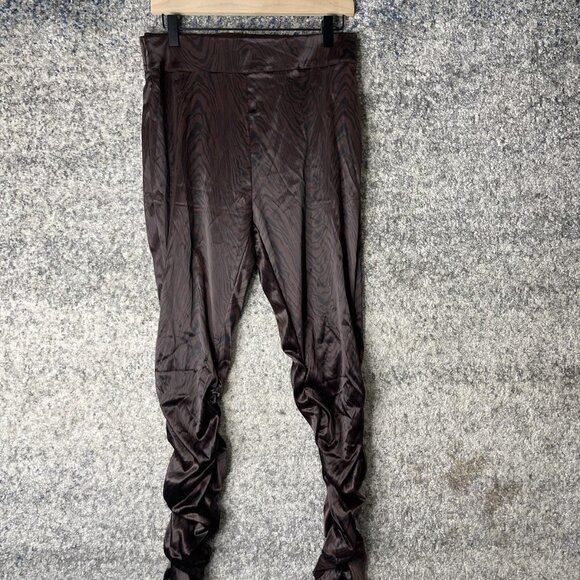 Maniere De Voir Pants Womens US 10 Brown Tiger Print Ruched Stacked Leg Slim Fit - Picture 2 of 11